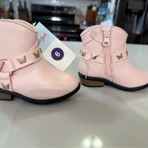 Cat & Jack Light Pink Boots with Gold Butterfly Details